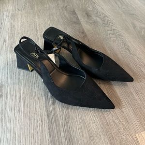 ZARA SUEDE POINTED TOE SLINGBACK HEELS